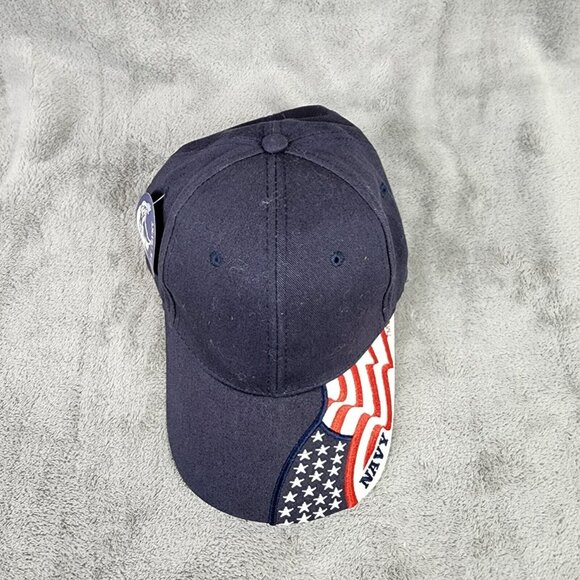 US NAVY USN SIDE AMERICAN FLAG USA FLAG BALL CAP HAT NAVY ADJUSTABLE - Picture 2 of 9